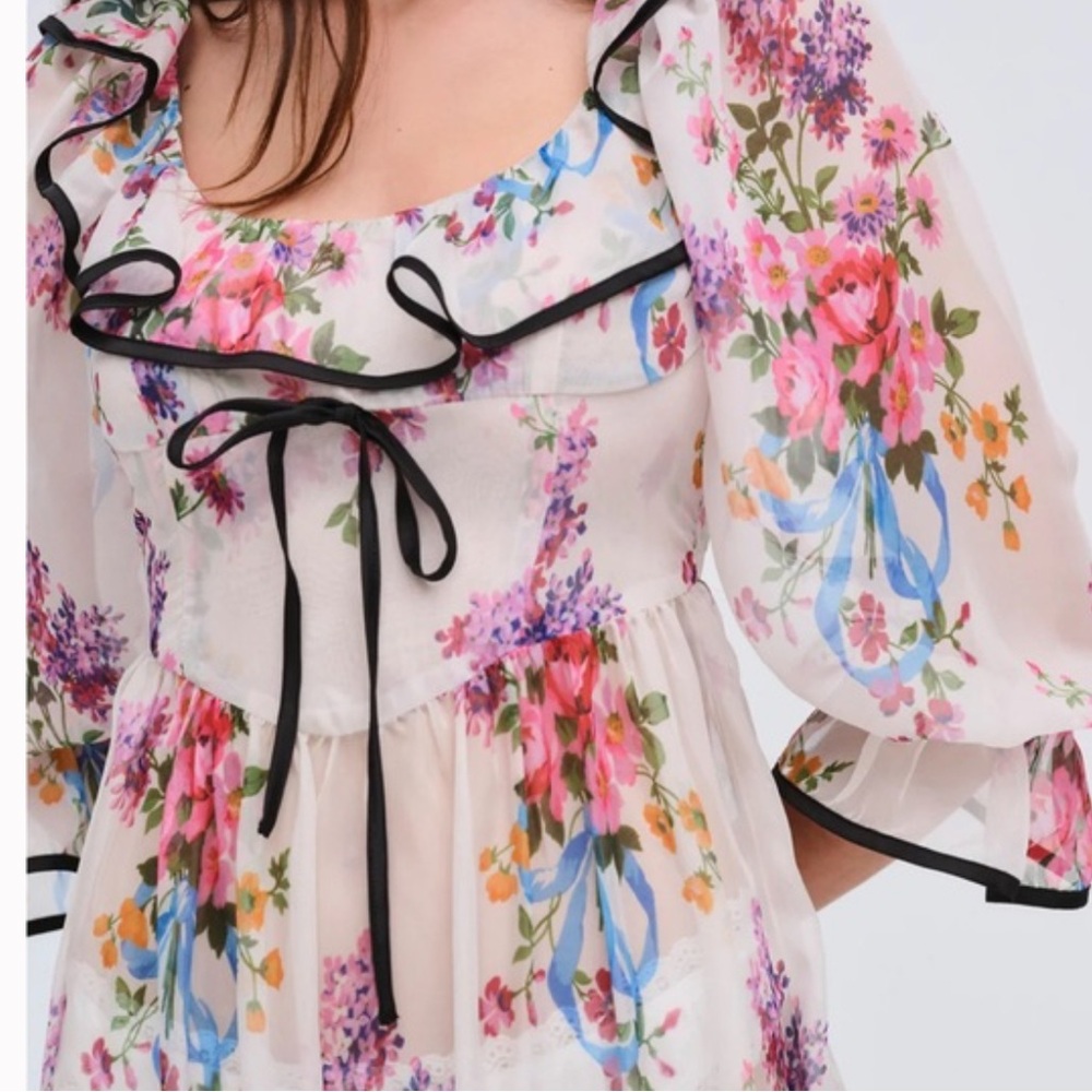 For Love And Lemons Floral Severine Maxi Dress - Pink and Cream - Picture 2 of 4